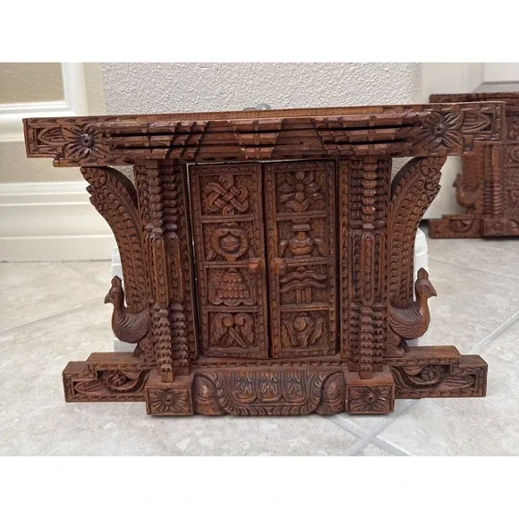 2 Peacock Ankhi Jhyal/Nepalese Antique Architectural Vintage Window/Wooden Frame - Picture 11 of 15